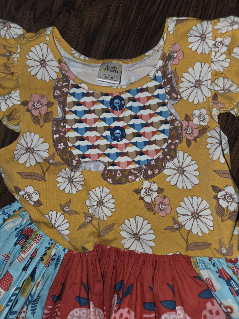 Wildflowers Girls Multi-Print Flutter Sleeve Dress - Yellow, Red, Blue, Aqua